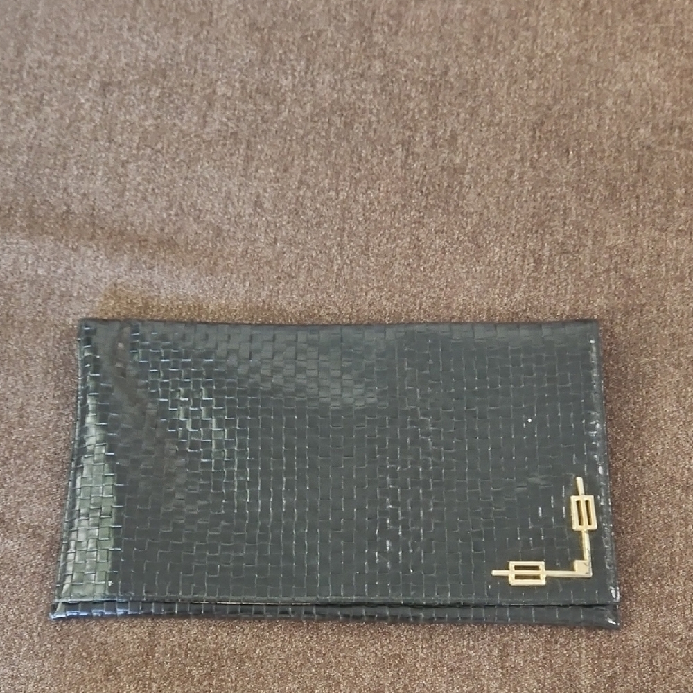 Shirl Millet Ltd Black Woven Clutch with Gold Accent